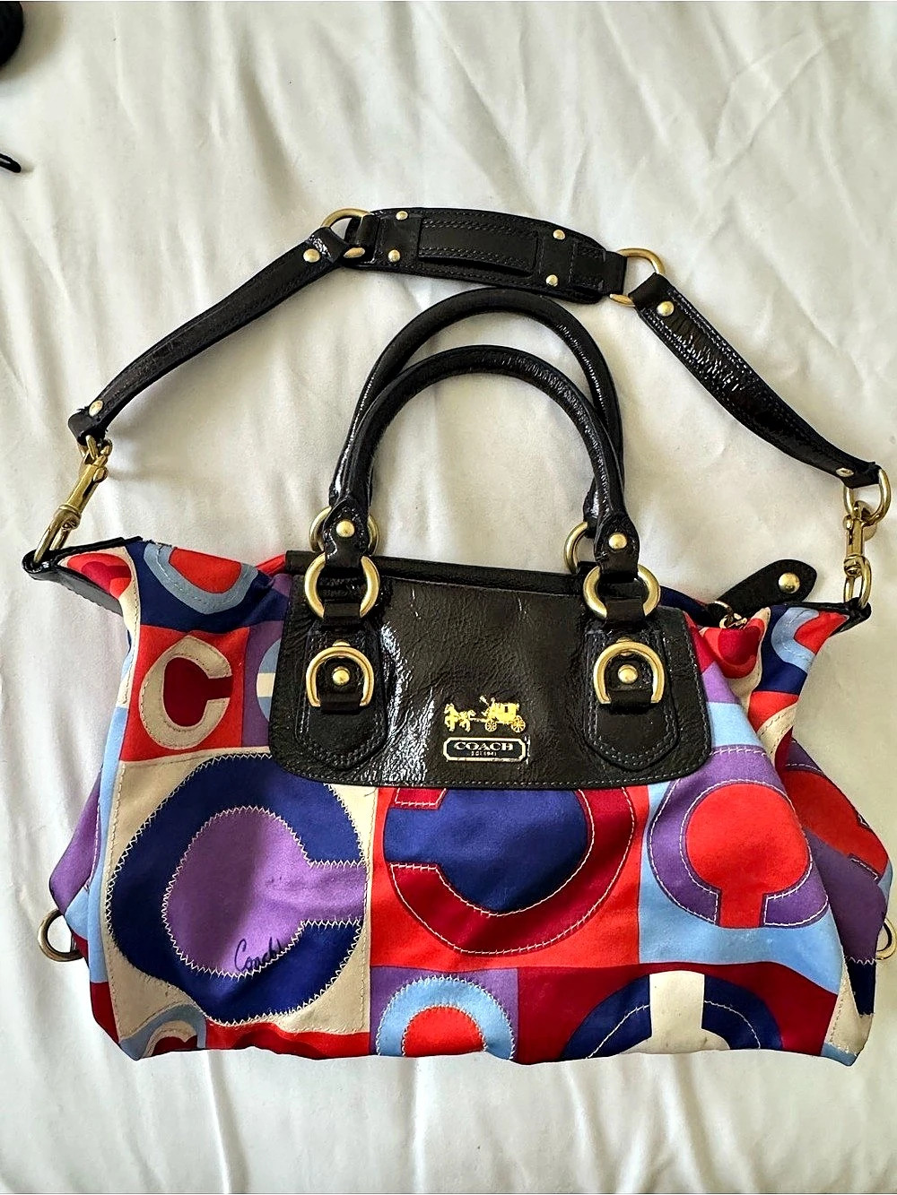 Coach Vintage Madison Graphic Op Art Sabrina Satchel Purse - Multi Color